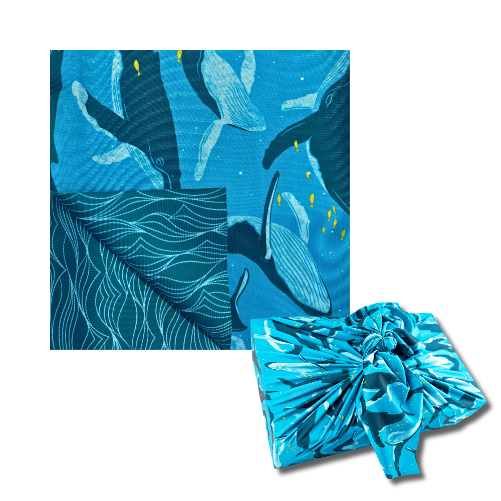 Large Reusable Cloth Furoshiki Gift Wrap | Whales & Waves