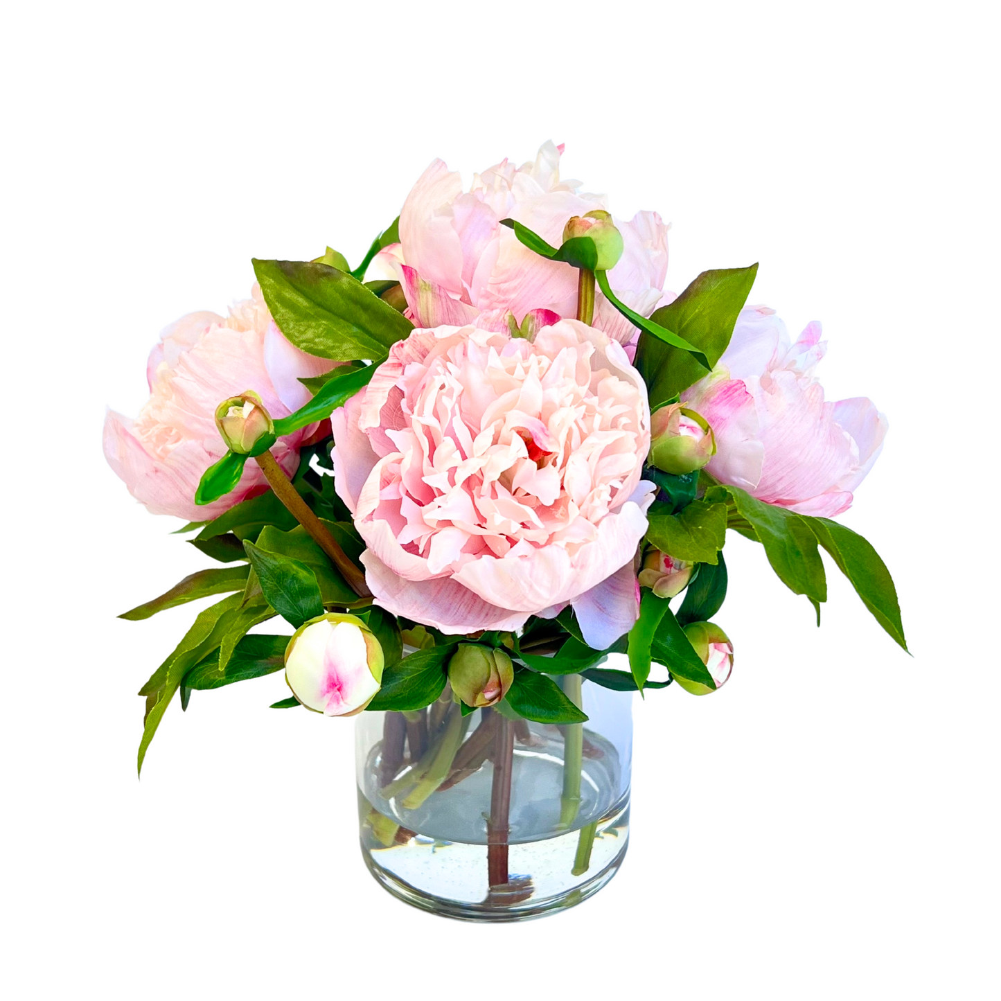 Real touch peony arrangement in vase - 10"