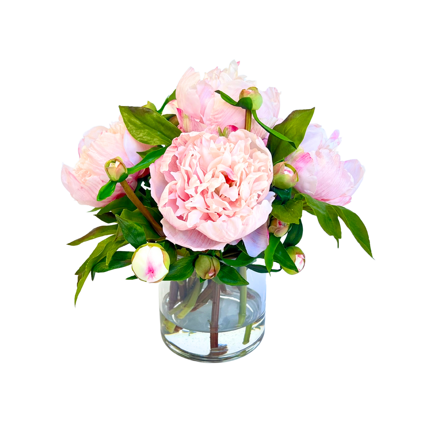 Real touch peony arrangement in vase - 10"